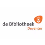 Logo de Bibliotheek Deventer met oranje hart-boeksymbool en tekst de Bibliotheek Deventer voor zakelijke illustraties