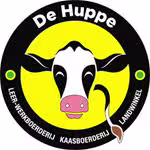 Logo van De Huppe, Lekker Heerenveens kaasboerderij met koeienkop-embleem voor ambachtelijke kaas