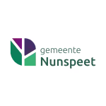 Logo gemeente Nunspeet met drie gekleurde bladvormen naast de tekst gemeente Nunspeet voor offici&euml;le branding